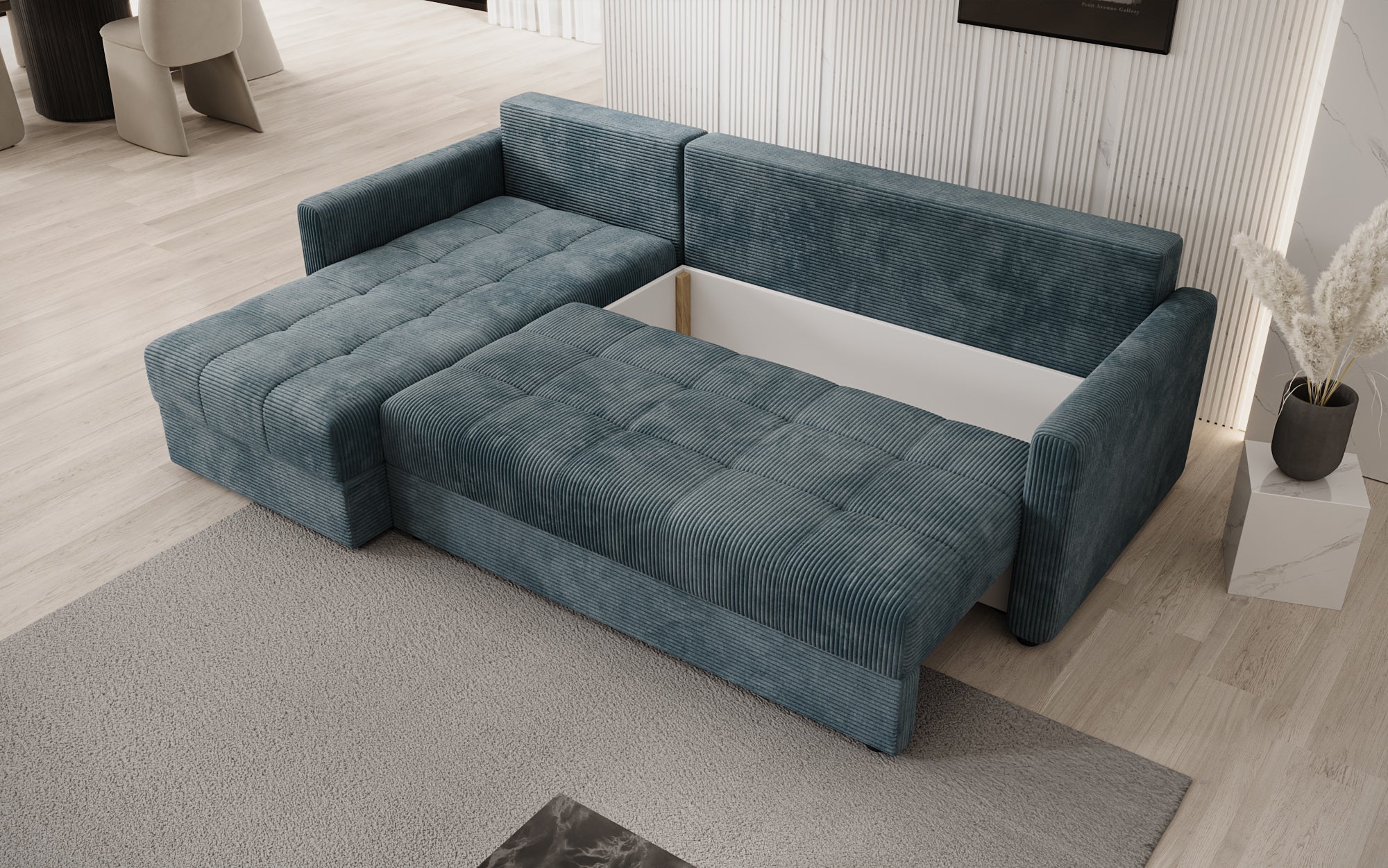 Designer Sofa Roma in Cord mit Schlaf- und Klappfunktion