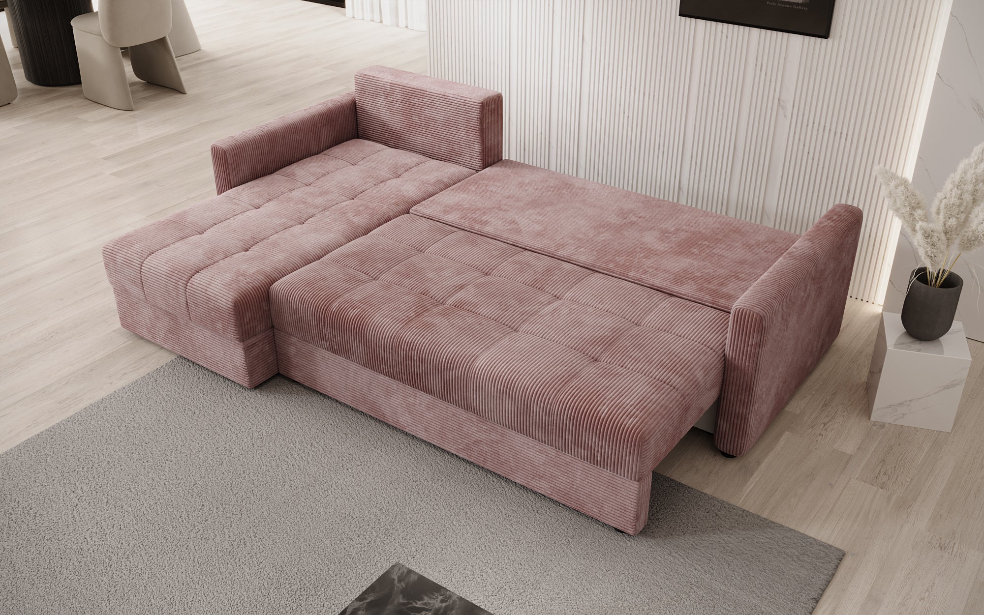 Designer Sofa Roma in Cord mit Schlaf- und Klappfunktion