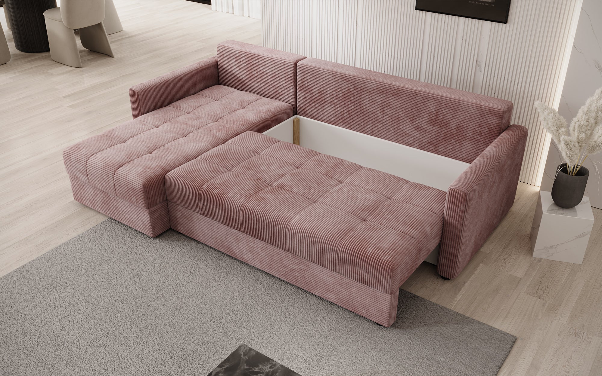 Designer Sofa Roma in Cord mit Schlaf- und Klappfunktion