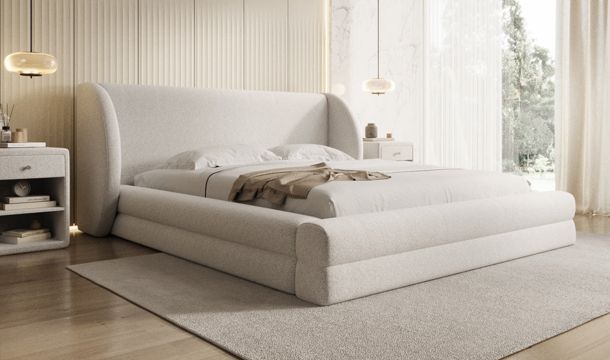 Designer Polsterbett Liv in Strukturstoff mit Stauraum