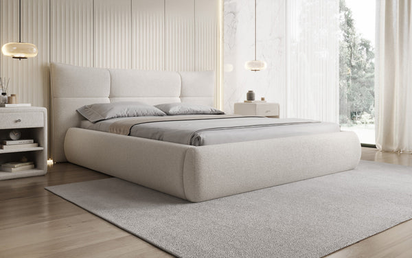 Designer Polsterbett Gioia in Teddy Bouclé mit Stauraum