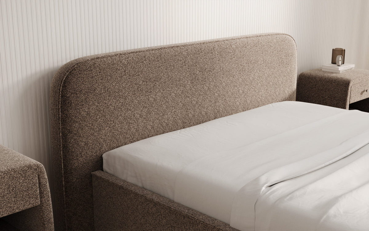 Designer Polsterbett Nola in Strukturstoff mit Stauraum