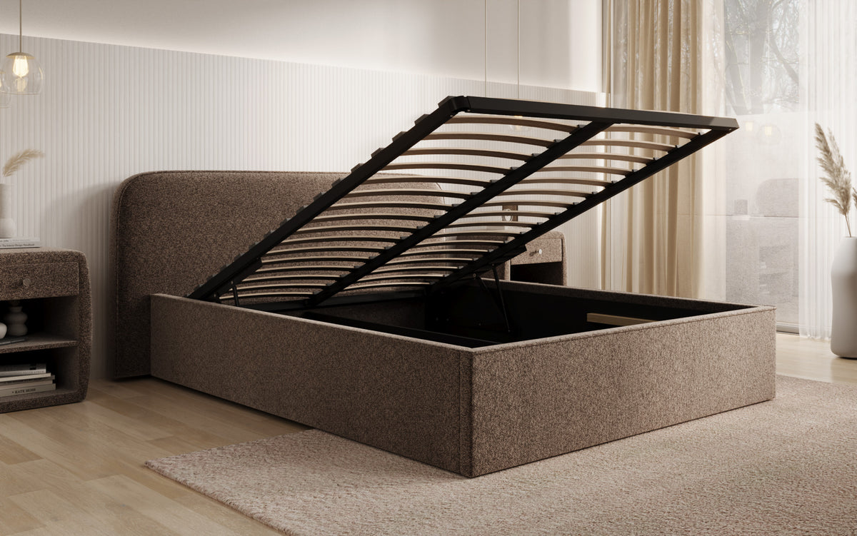Designer Polsterbett Nola in Strukturstoff mit Stauraum