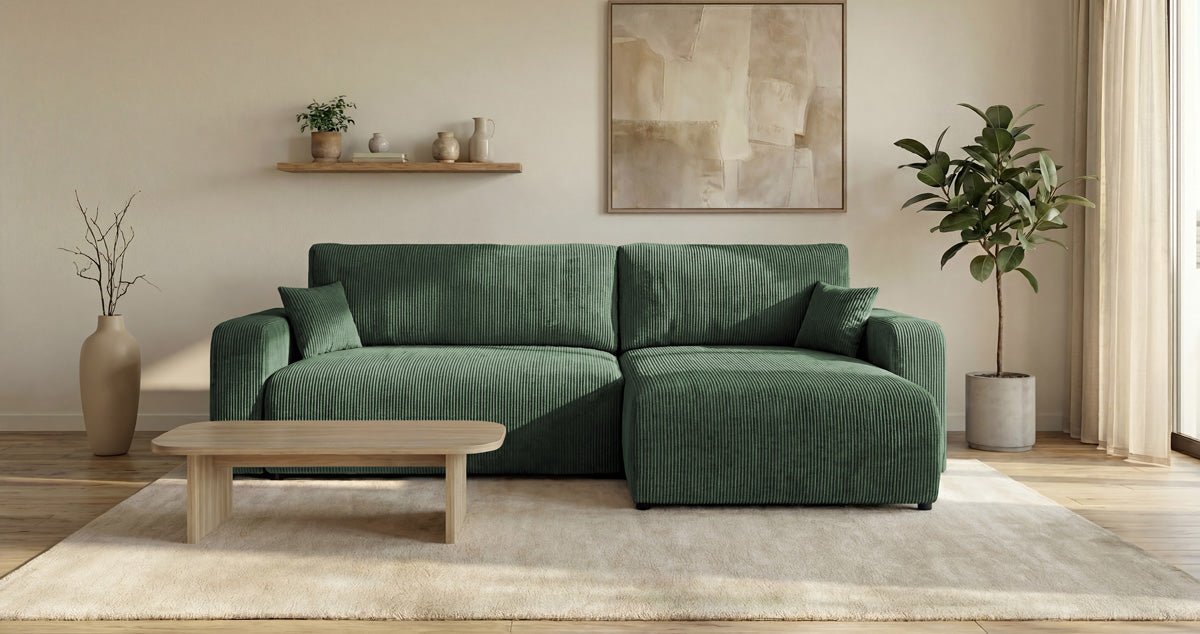 Designer Sofa Noma mit Schlaf- und Klappfunktion in Cord