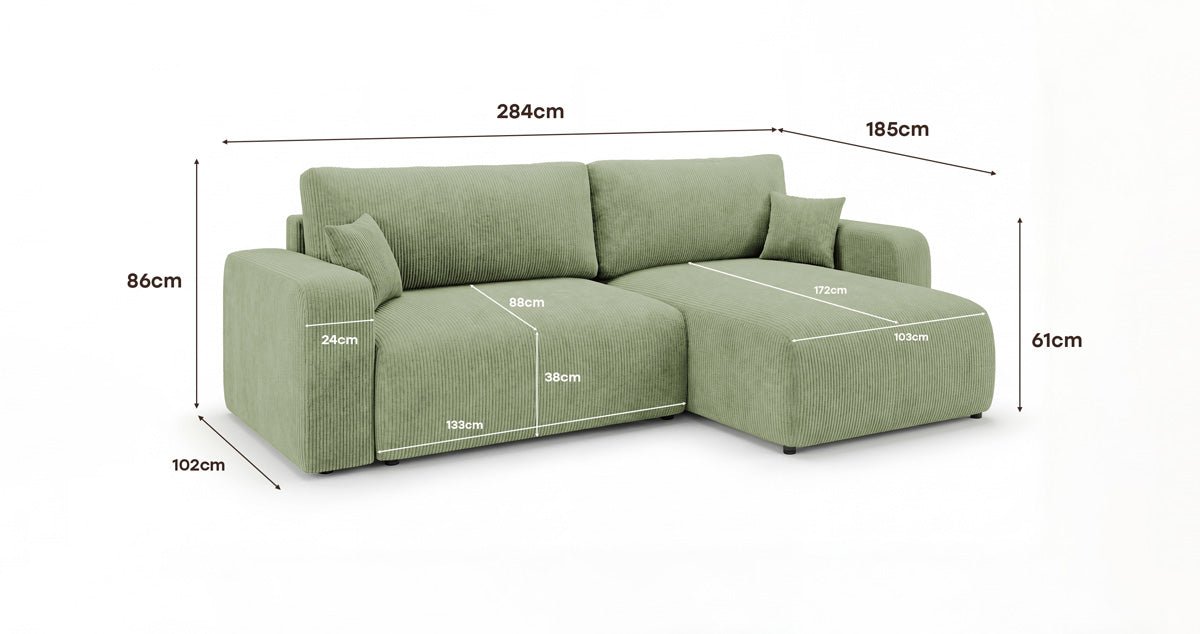 Designer Sofa Noma mit Schlaf- und Klappfunktion in Cord