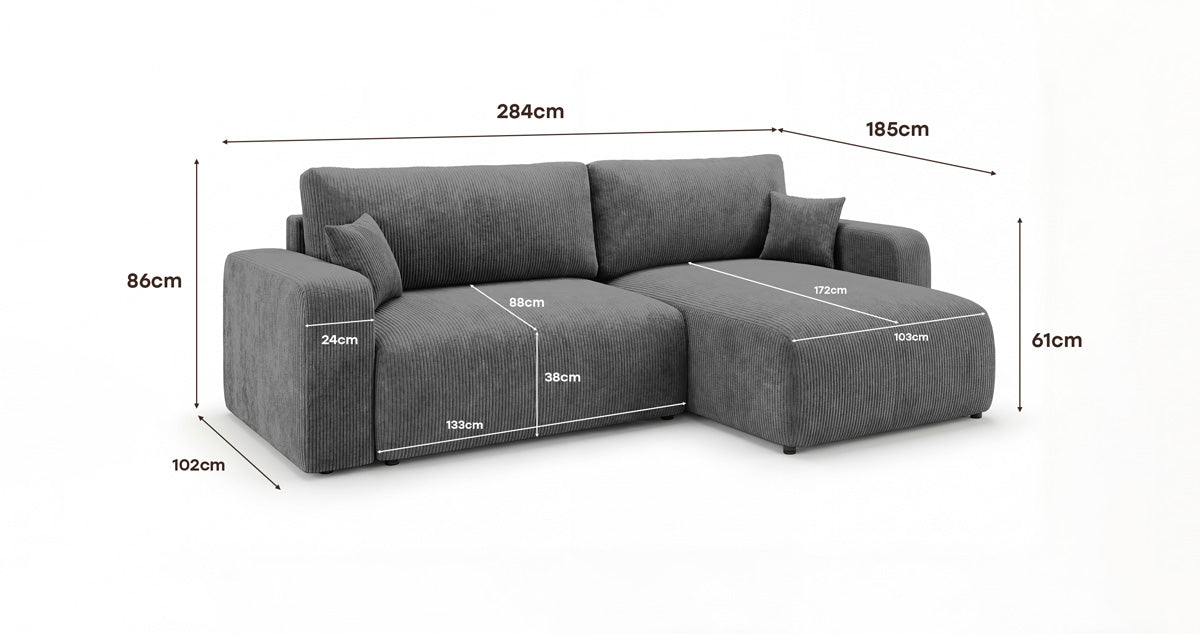 Designer Sofa Noma mit Schlaf- und Klappfunktion in Cord