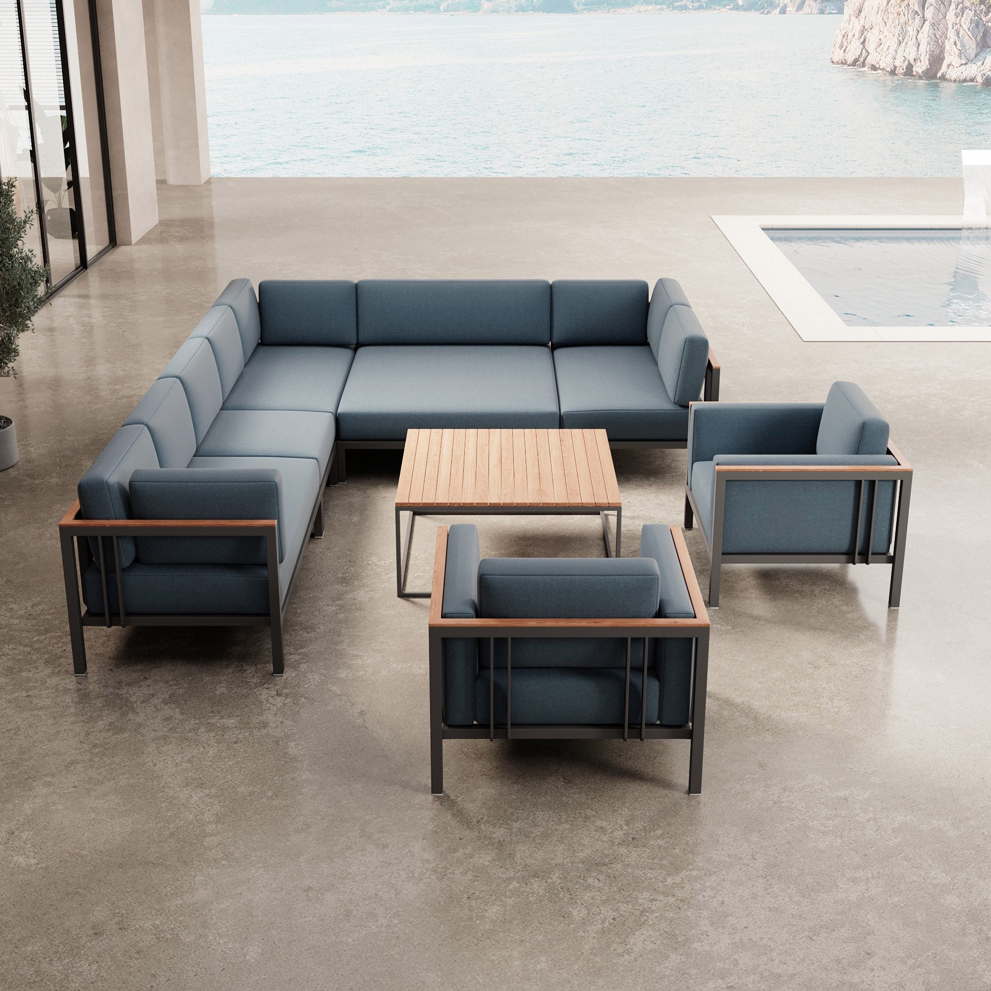 Euphoria – Ecklounge & 2 Loungesessel mit Tisch aus Aluminium | Aevora™ Kollektion
