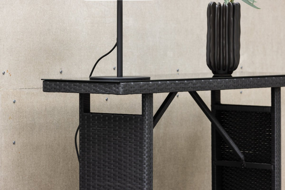 Garten Beistelltisch Pandora - Aus Rattan und Glas in Schwarz