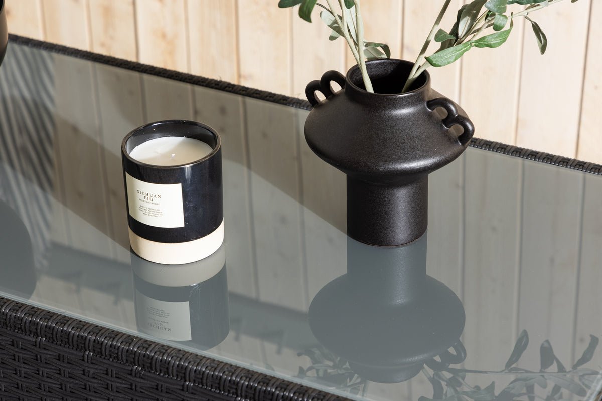 Garten Couchtisch Lena - Aus Rattan und Glas in Schwarz