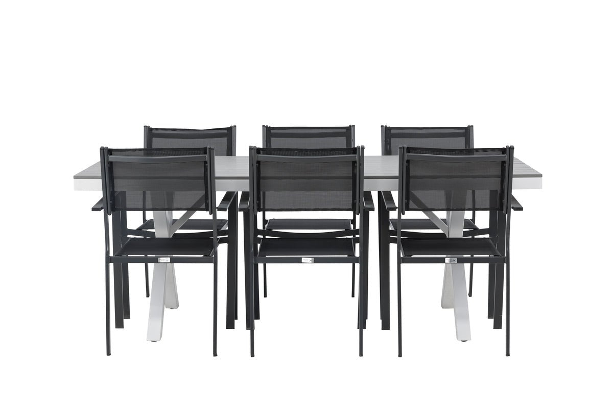 Garten Essgruppe Amaro – 7-teiliges Gartenmöbel-Set in Schwarz Weiß