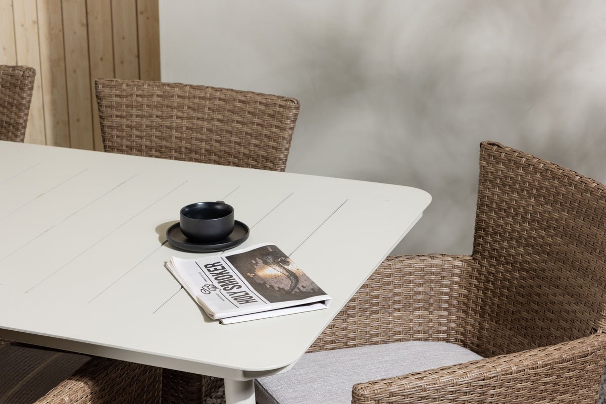 Garten Essgruppe Brooks – 7-teiliges Gartenmöbel-Set in Braun/Weiß