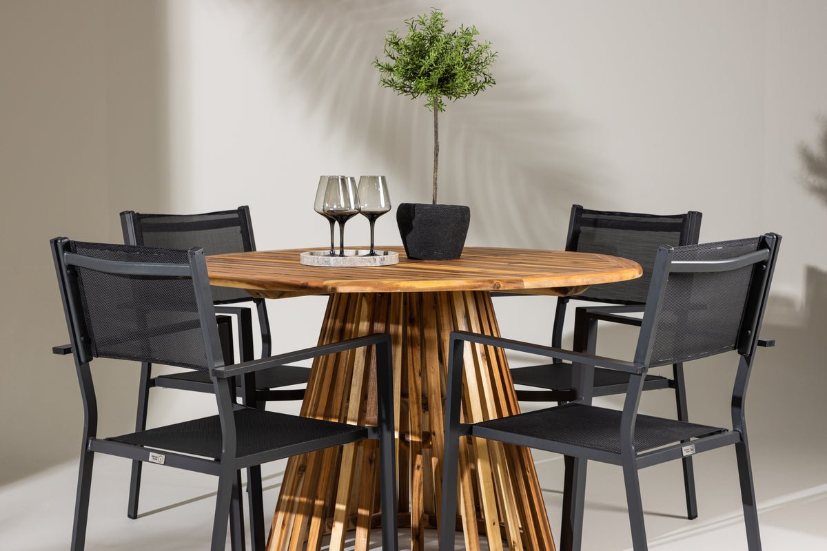 Garten Essgruppe Cocobello – 5-teiliges Gartenmöbel-Set mit rundem Tisch aus Akazie