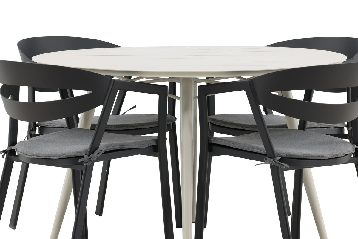 Garten Essgruppe Mivano – 5-teiliges Set mit rundem Tisch
