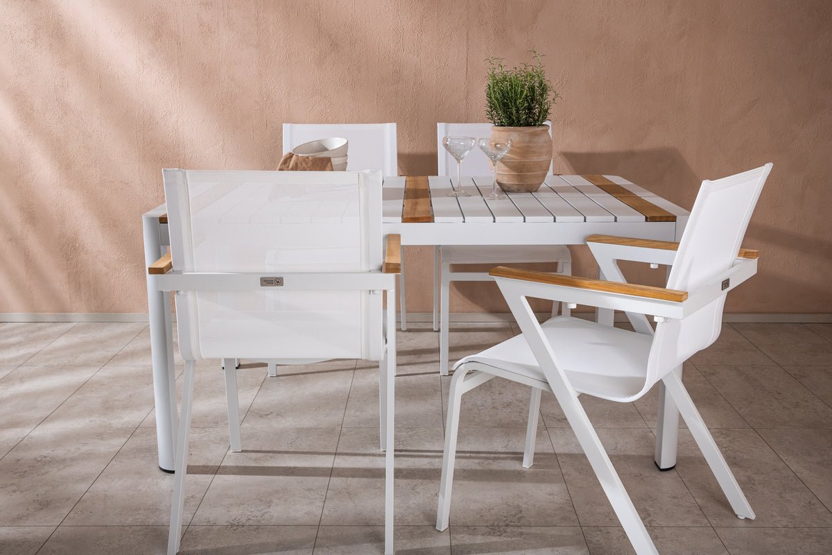 Garten Essgruppe Rolina – 4 Stühle und 1 Tisch in Weiß