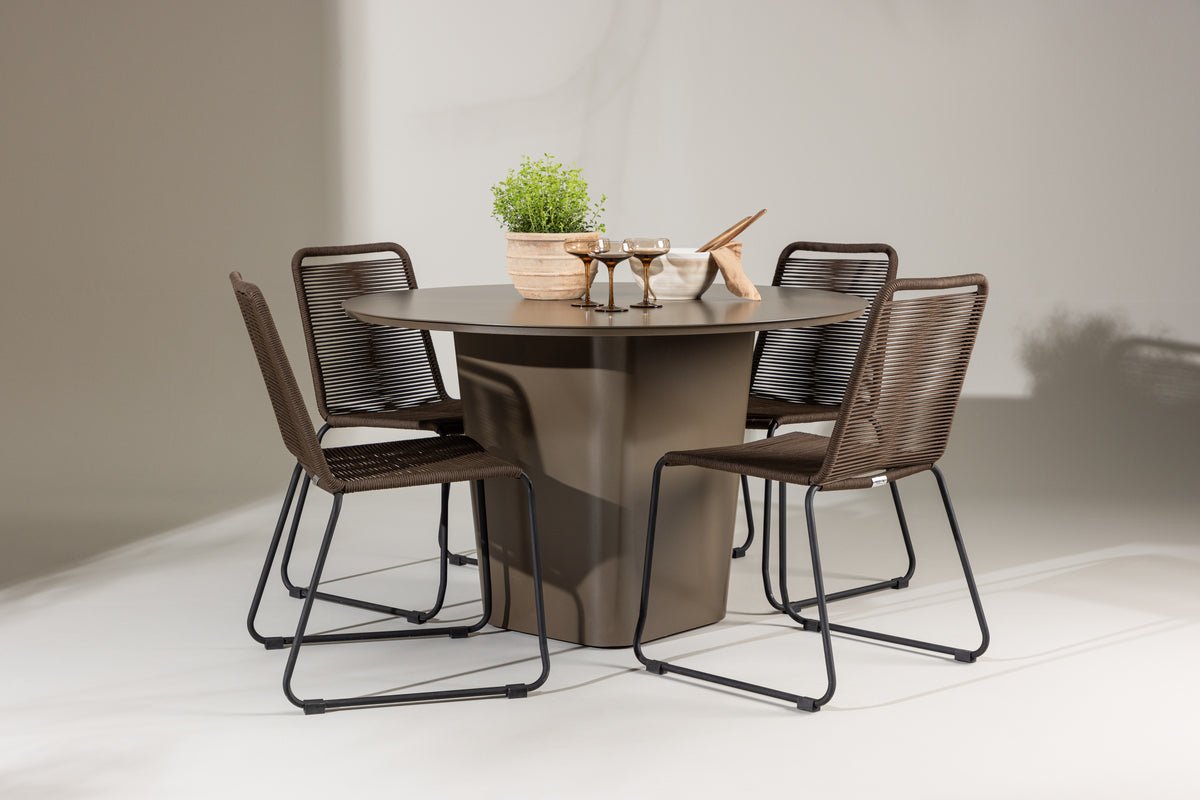 Garten Essgruppe Santa – 5-teiliges Gartenmöbel-Set mit rundem Tisch