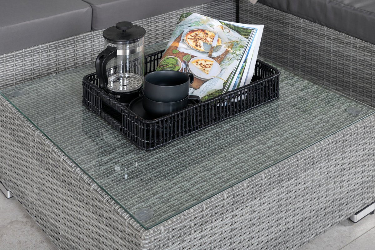 Garten Loungeset Amelia – Polyrattan Sofa mit Tisch & Kissen in Grau