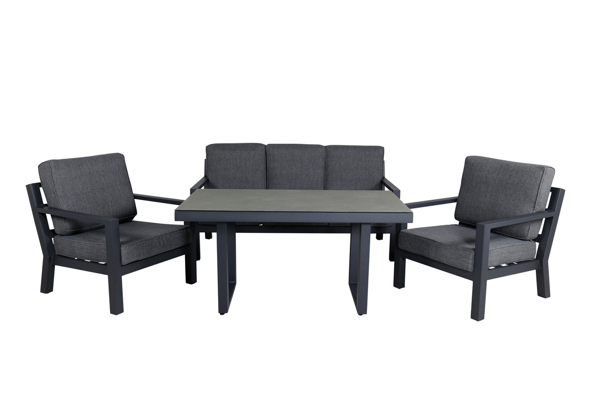 Garten Loungeset Kreta – 4-teiliges Set mit Tisch & dunkelgrauen Kissen