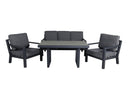 Garten Loungeset Kreta – 4-teiliges Set mit Tisch & dunkelgrauen Kissen