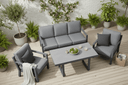 Garten Loungeset Kreta – 4-teiliges Set mit Tisch & dunkelgrauen Kissen