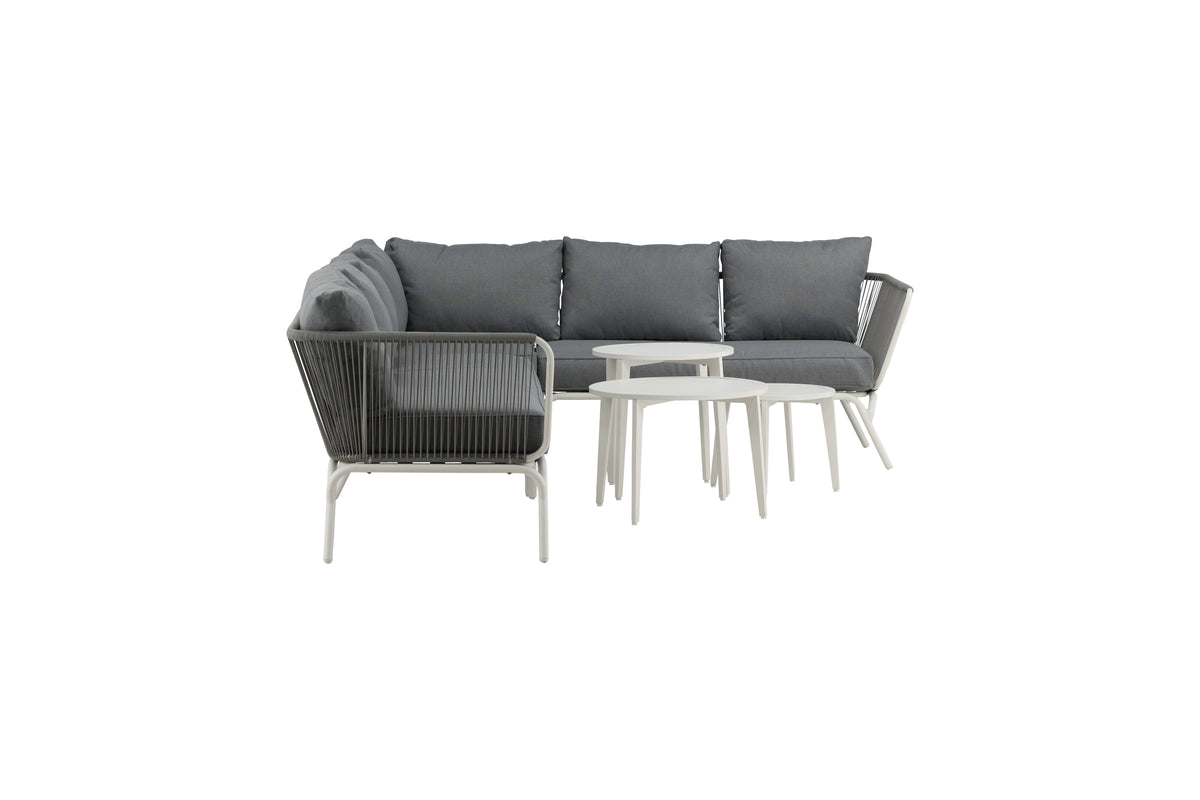 Garten Loungeset Lexy - aus weißem Stahl mit grauen Kissen