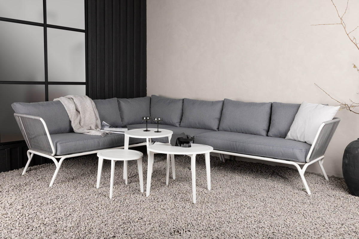 Garten Loungeset Lexy - aus weißem Stahl mit grauen Kissen