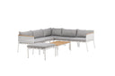 Garten Loungeset Luana – in Weiß & Schwarz mit Teak-Tisch & Polstern