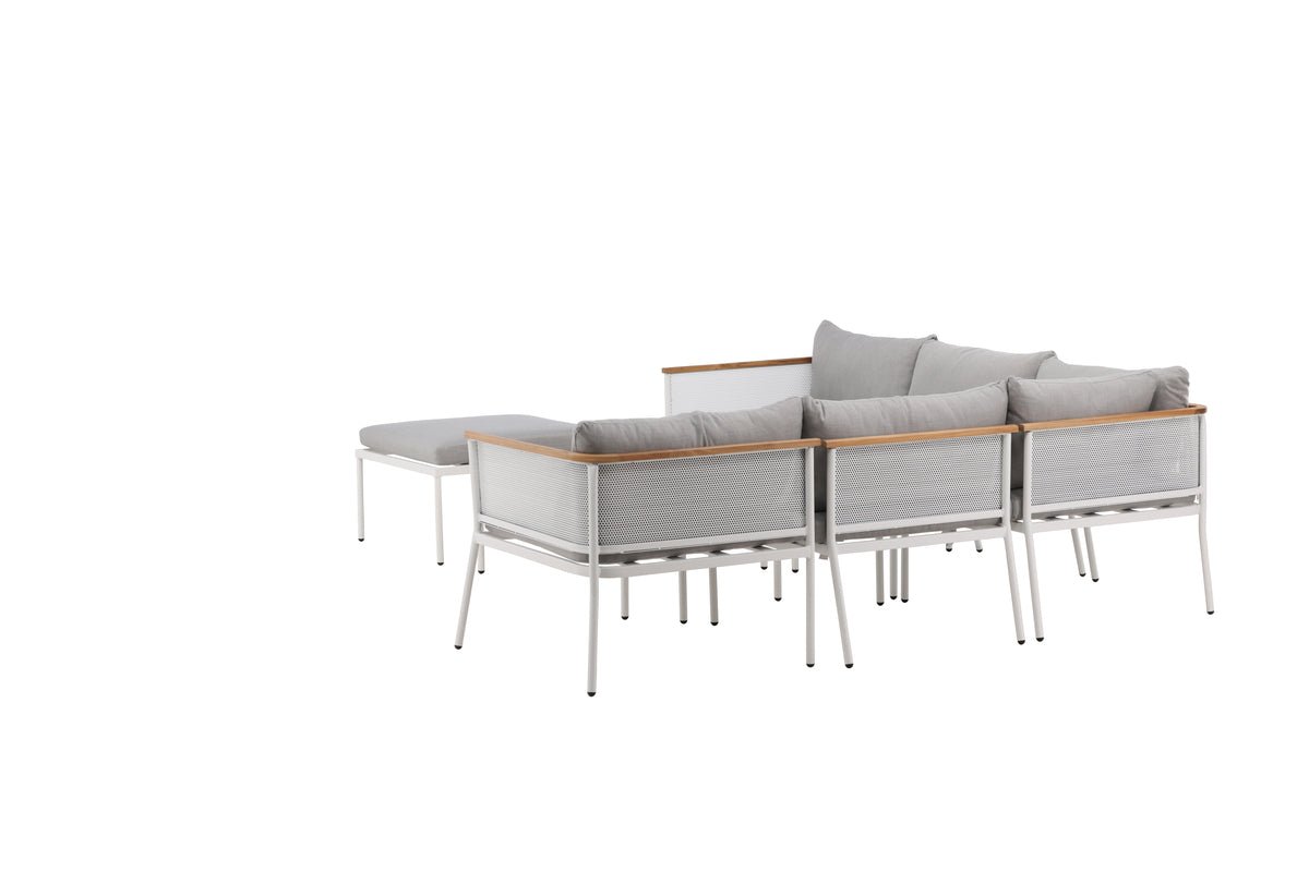 Garten Loungeset Luana – in Weiß & Schwarz mit Teak-Tisch & Polstern