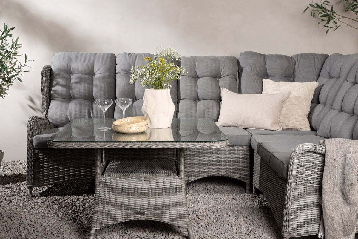 Garten Loungeset Samui – aus Aluminium & Polyrattan mit Glas-Couchtisch