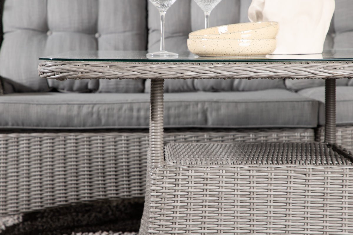 Garten Loungeset Samui – aus Aluminium & Polyrattan mit Glas-Couchtisch