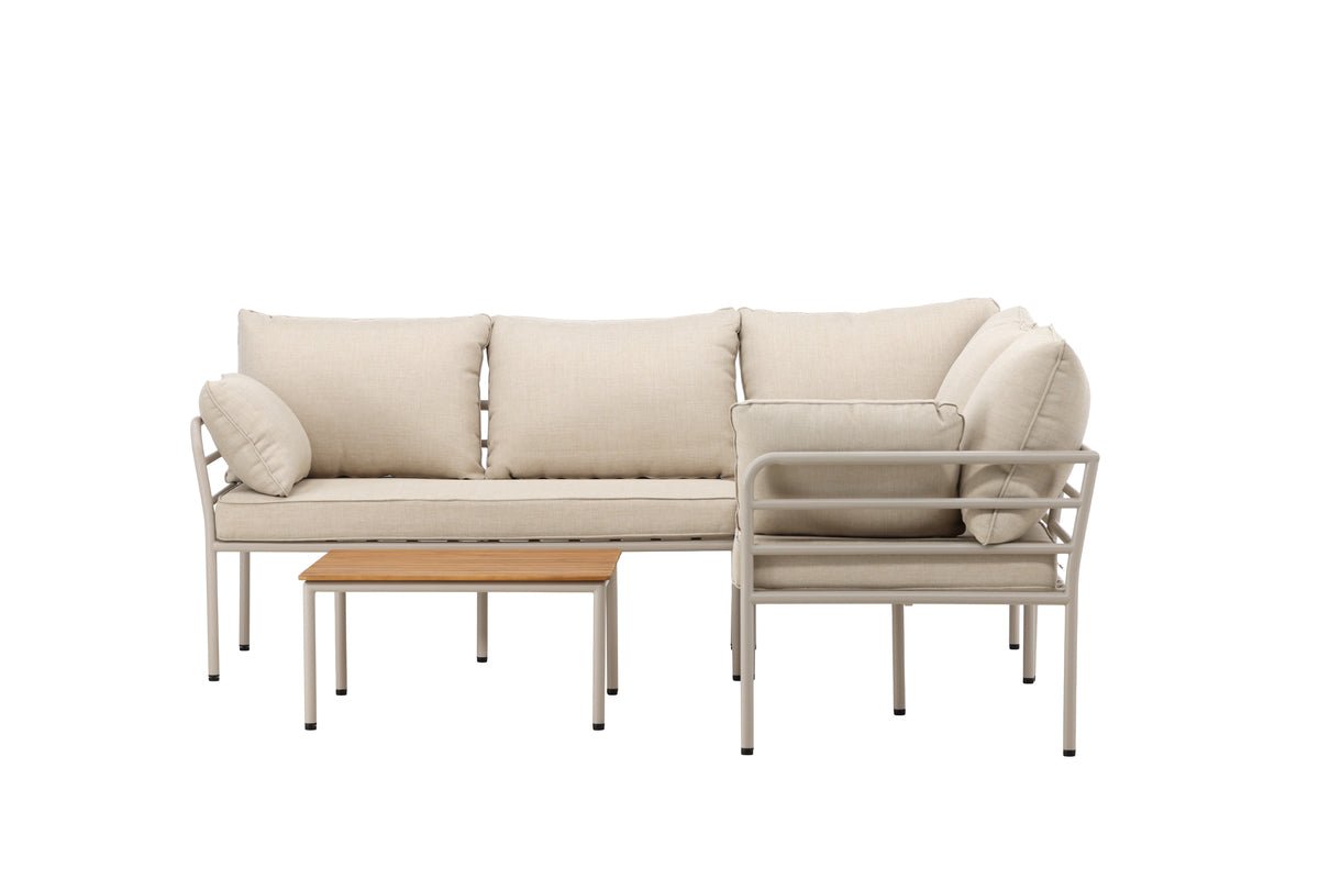 Garten Loungeset Sienna – 3-teiliges Outdoor-Sofa-Set in Beige mit Akazienholz-Tisch