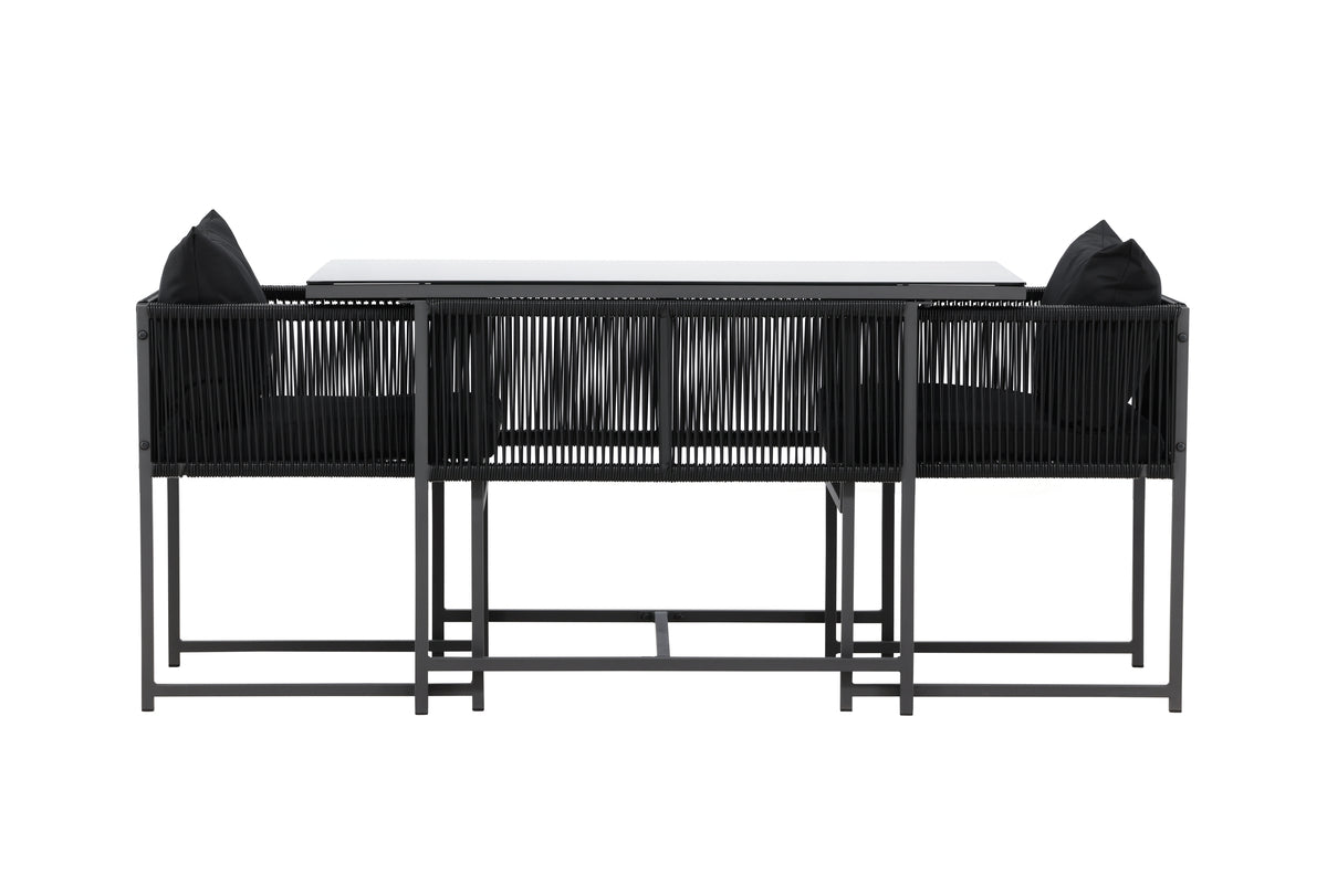Garten Loungeset Velenzo – 3-teiliges Set mit 2 Stühlen in Schwarz