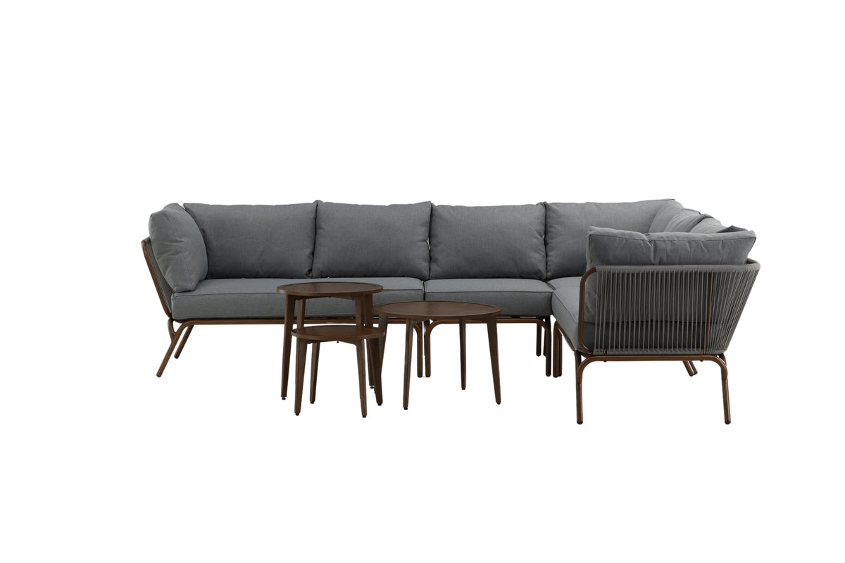 Garten Loungeset Xenia - aus braunem Stahl mit grauen Kissen