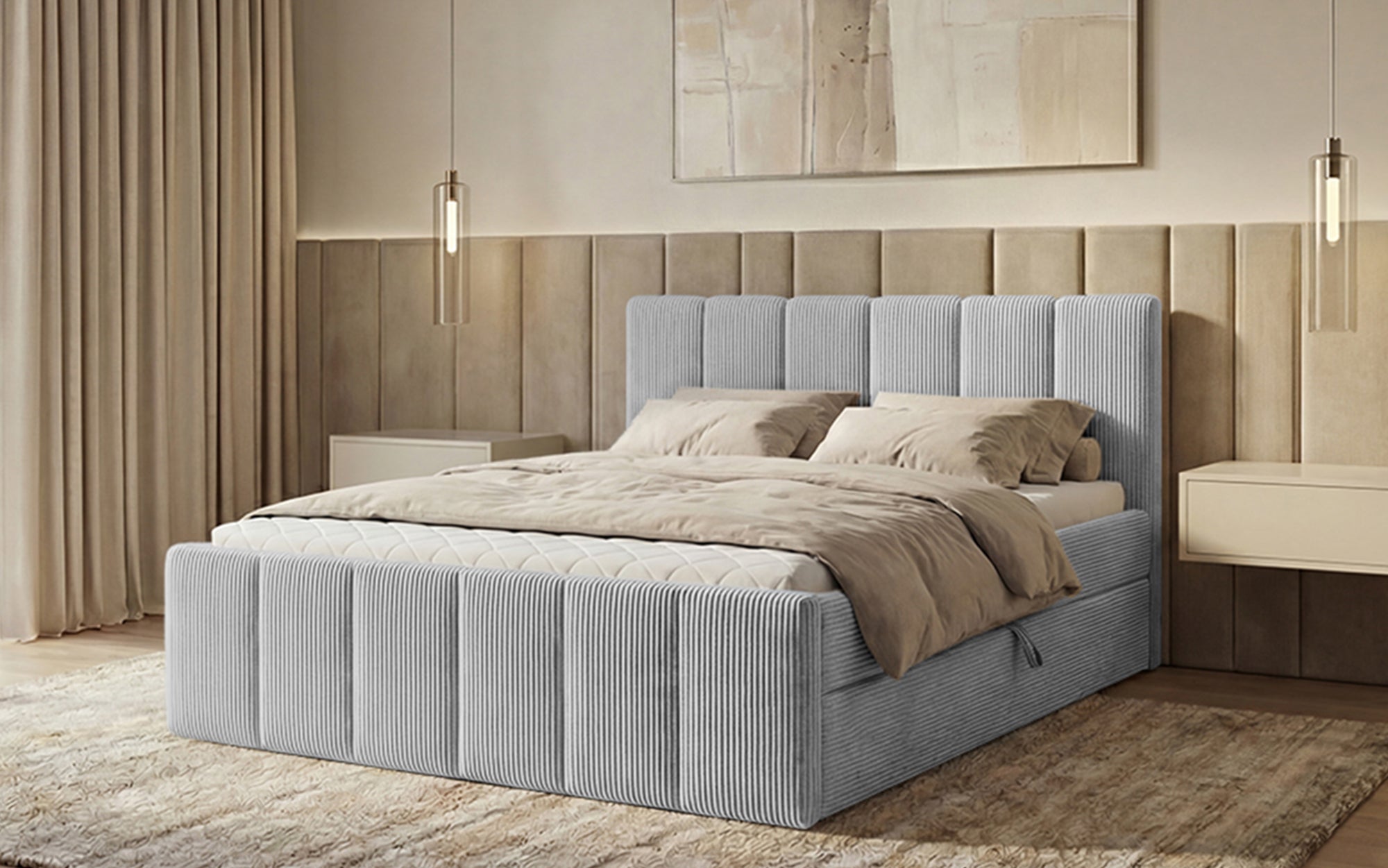 Boxspringbett Siena mit hochklappbarem Stauraum in Cord