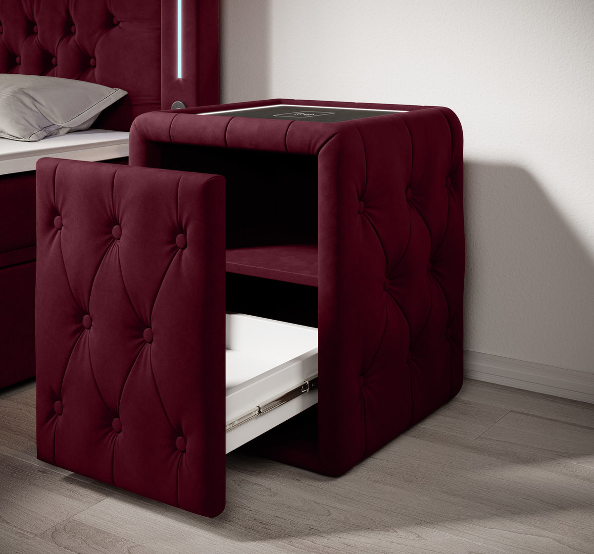Josy Nachttisch Samt Rot open