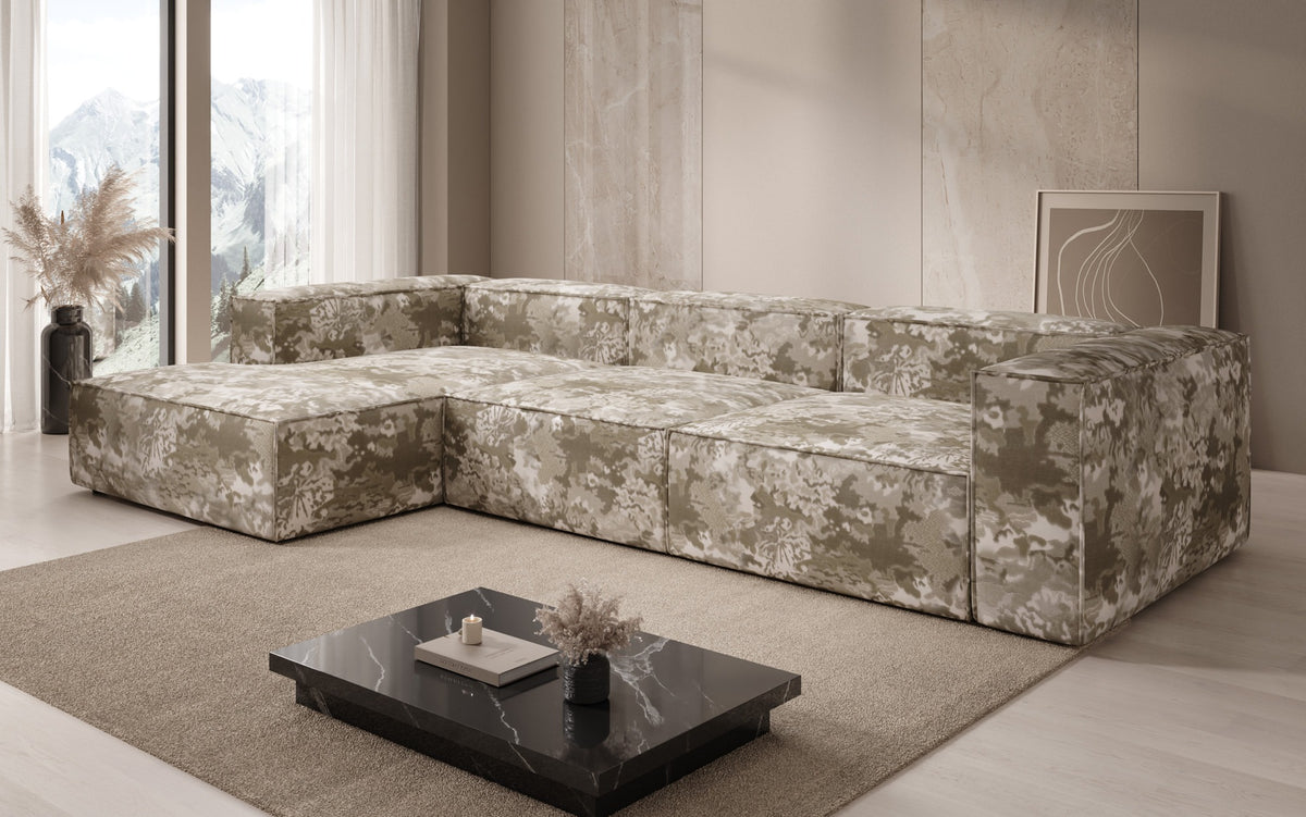 Designer Ecksofa Lesley - Jacquard mit Aquarell-Muster