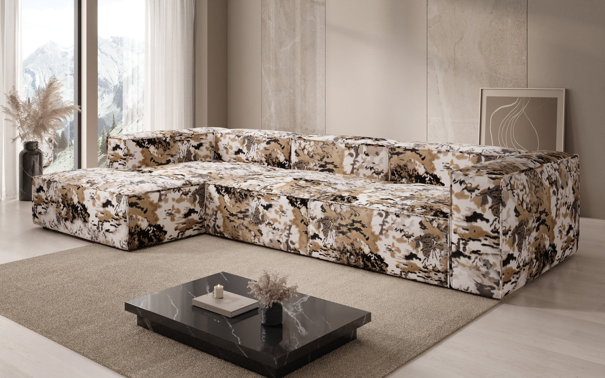Designer Ecksofa Lesley - Jacquard mit Aquarell-Muster