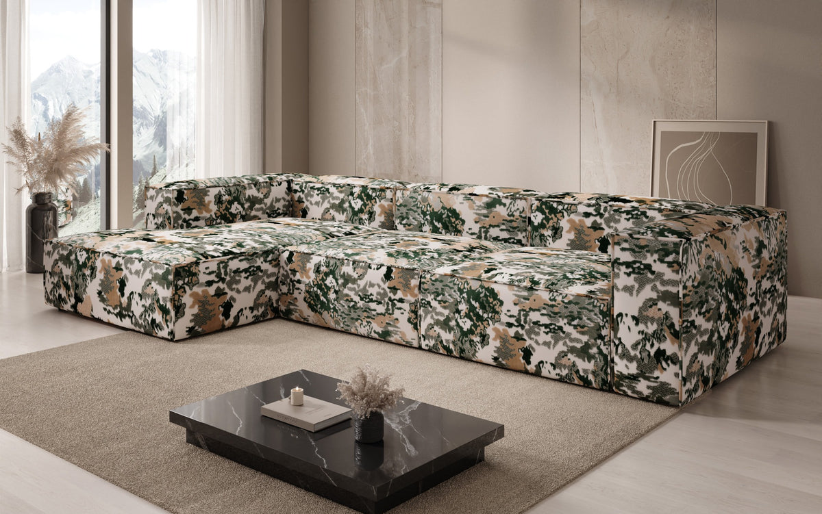 Designer Ecksofa Lesley - Jacquard mit Aquarell-Muster