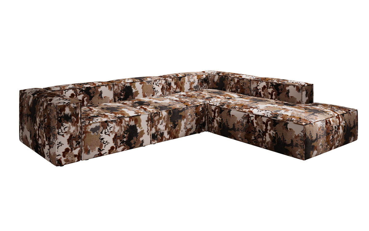 Designer Ecksofa Lesley mit langer Ottomane - Jacquard mit Aquarell-Muster