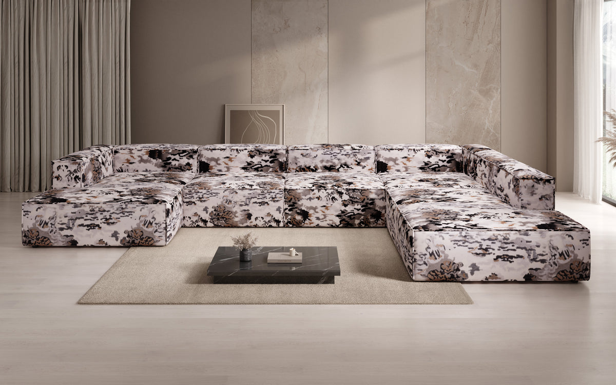 Designer Sofa Lesley U XXL - Jacquard mit Aquarell-Muster