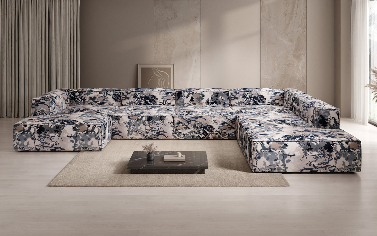 Designer Sofa Lesley U XXL - Jacquard mit Aquarell-Muster