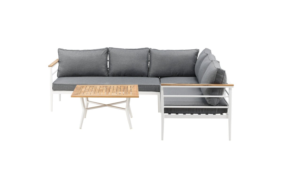 Lounge Set Puerto – aus Metall mit Teakholz-Details, inkl. Kissen
