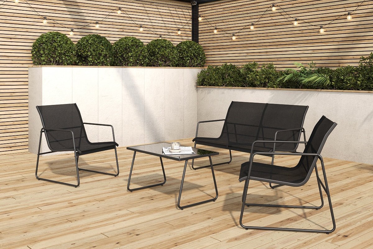 Loungeset Novara – 4-teiliges Outdoor-Set aus Stahl mit Glastisch in 2 Farben