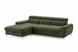 Designer Ecksofa Luno in Strukturstoff Grün, Ottomane links