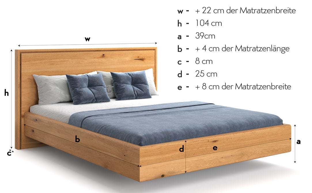 Designer Holzbett Celestia aus massiver Eiche in Schwebeoptik