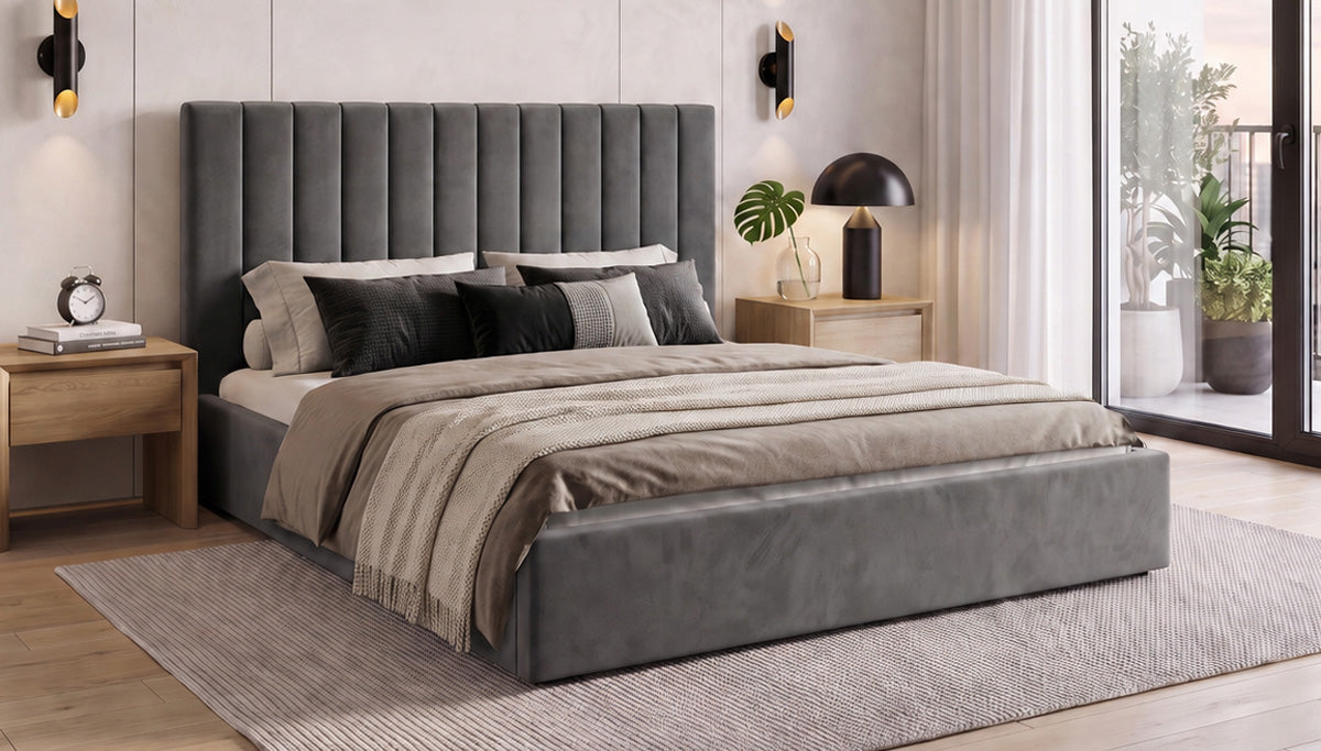 Designer Polsterbett Livia in Samt mit Stauraum