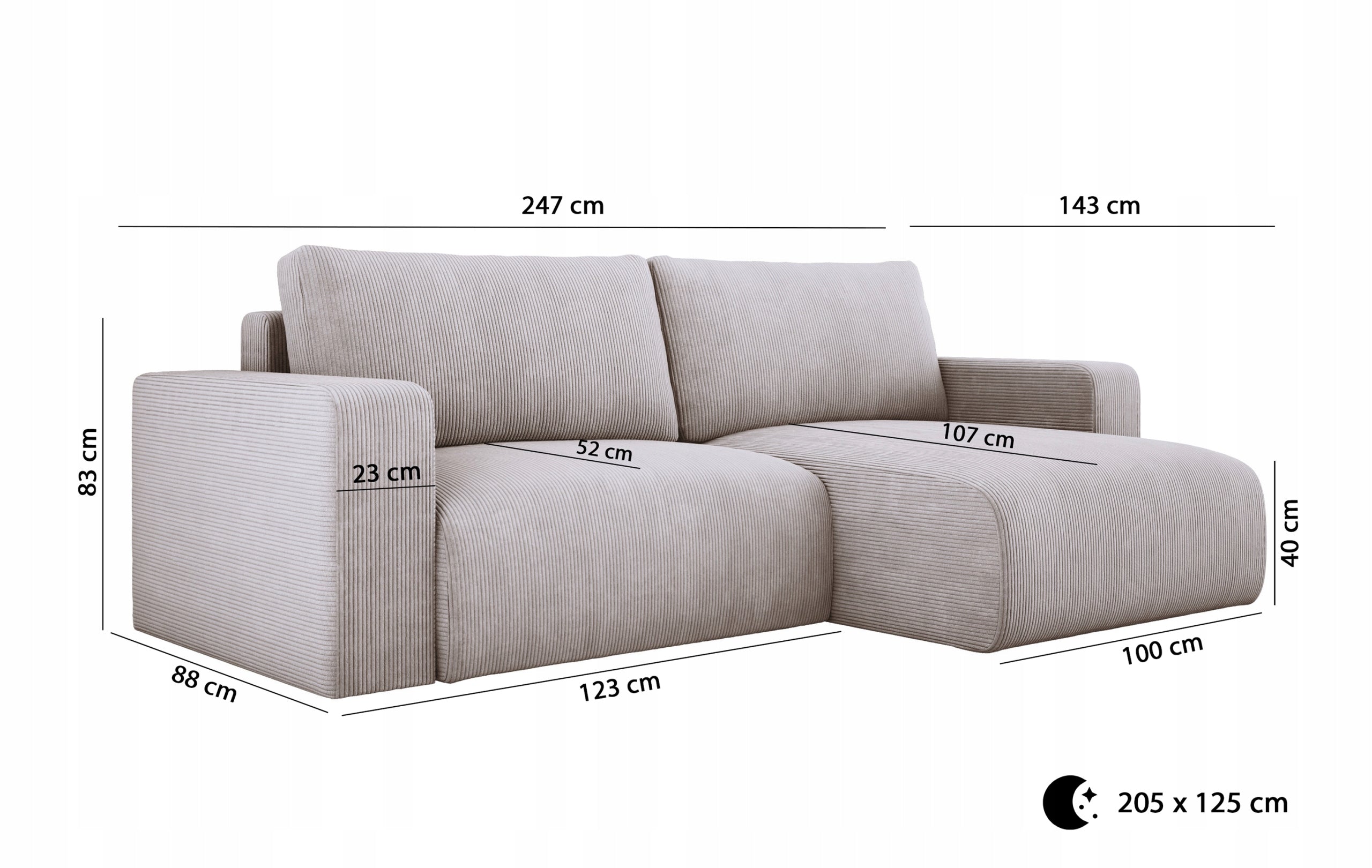Designer Sofa Carl Cord with Sleeping and Folding Function