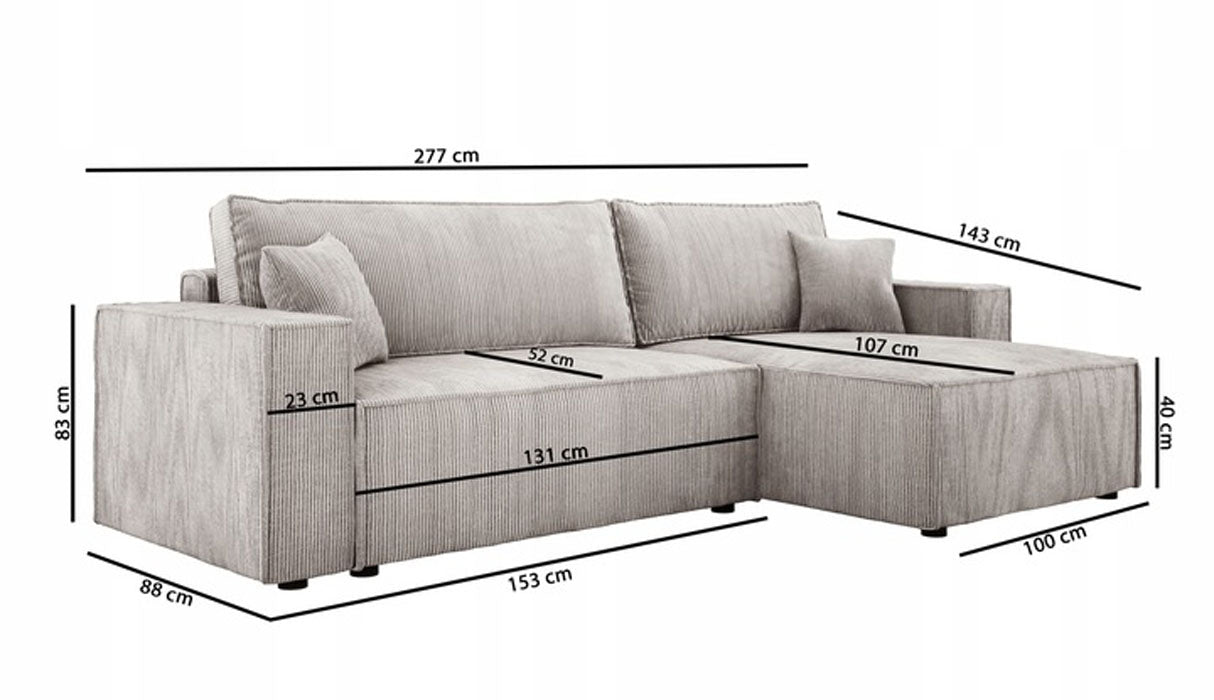 Designer Sofa Velanova mit Schlaffunktion und Stauraum aus Cord