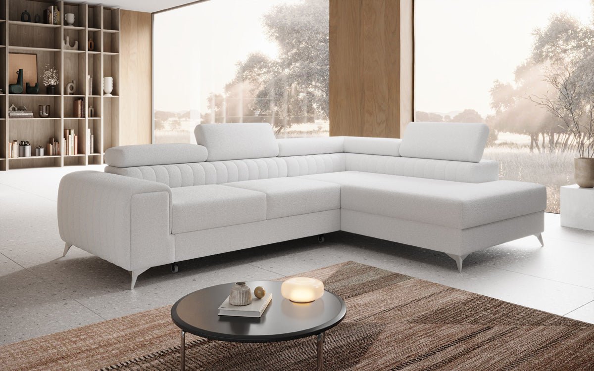 Designer Sofa Aurea L mit Schlaf- und Klappfunktion in Bouclé