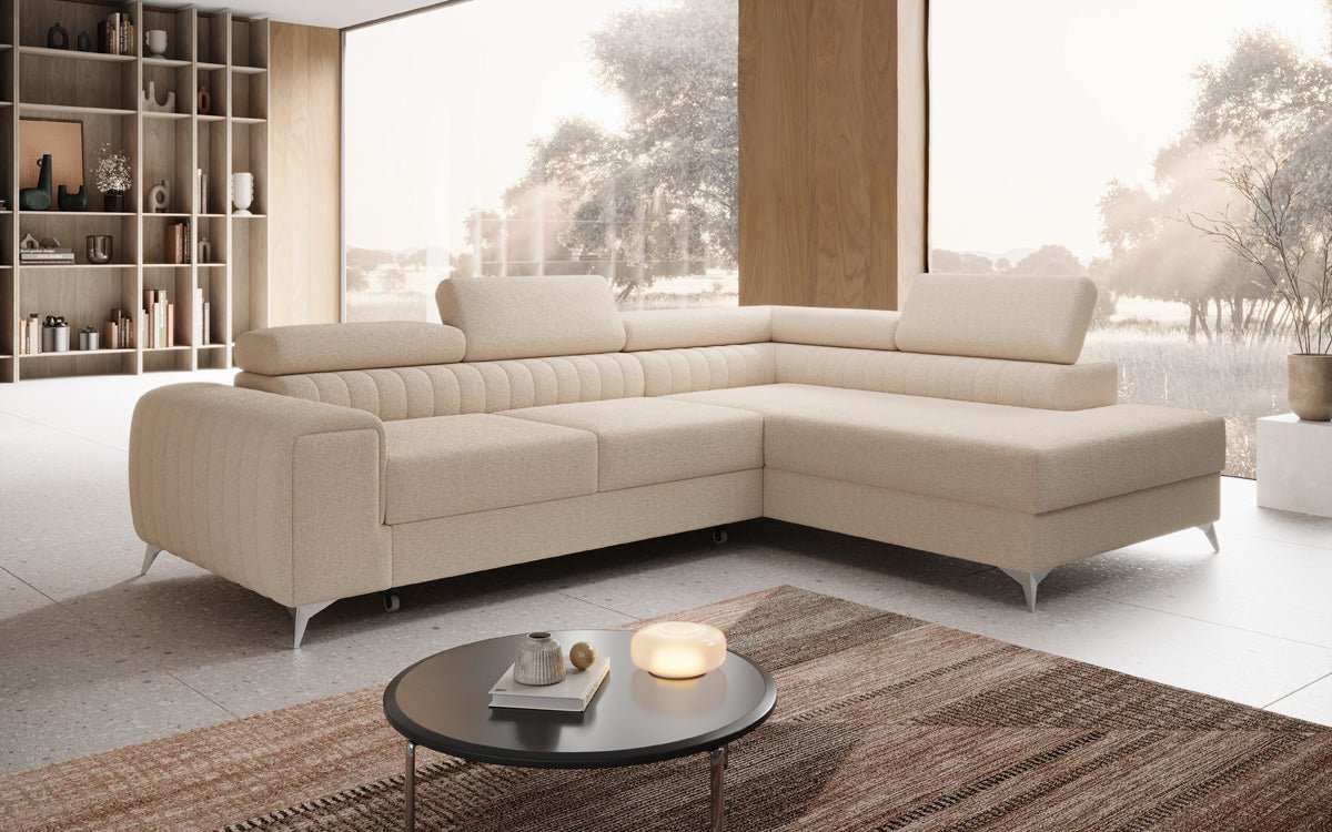 Designer Sofa Aurea L mit Schlaf- und Klappfunktion in Bouclé