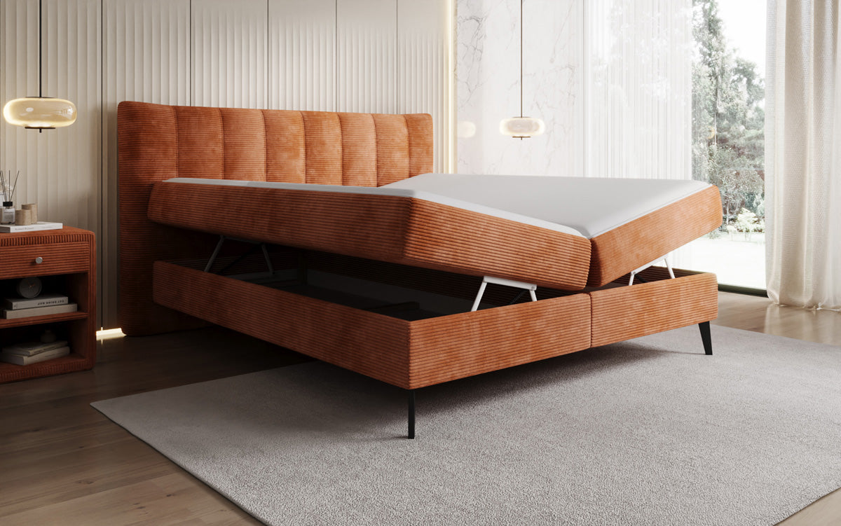 Boxspringbett Ines in Cord mit Stauraum